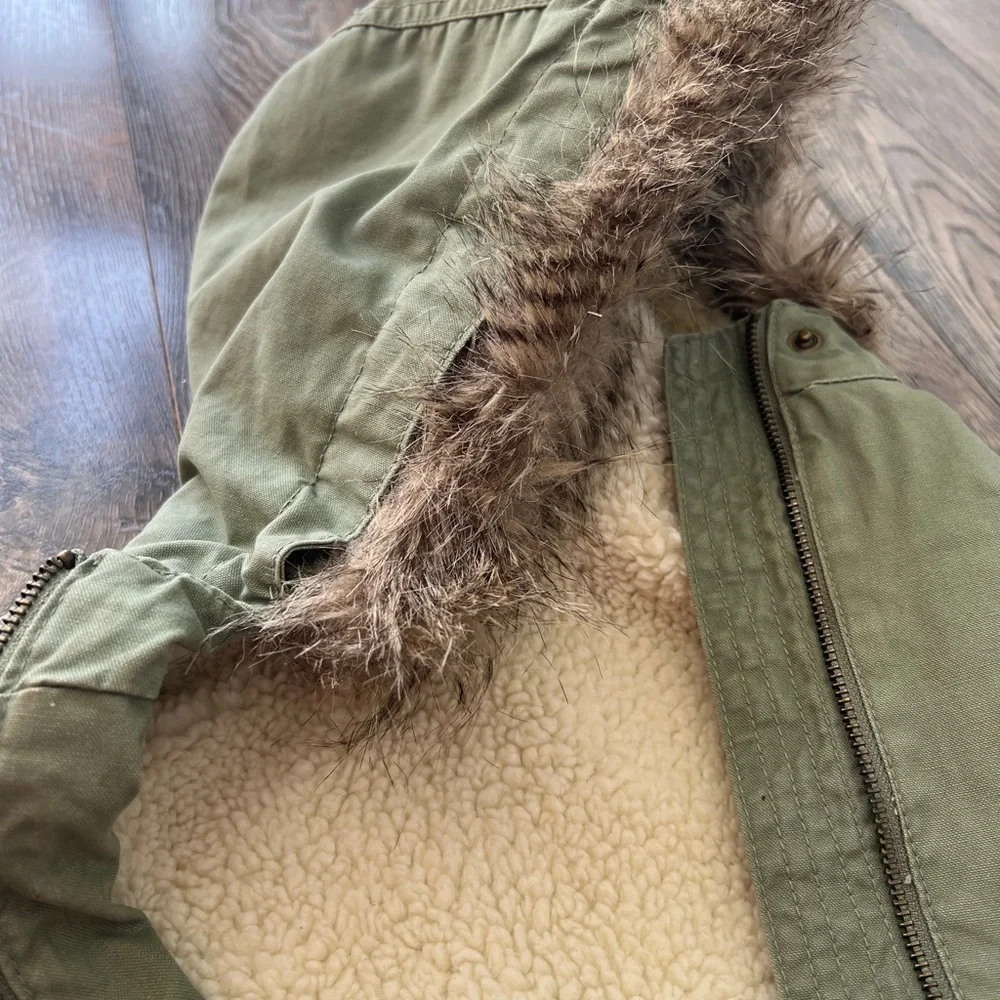 Kids Olive Green Hooded Parka Jacket - Gap Kids